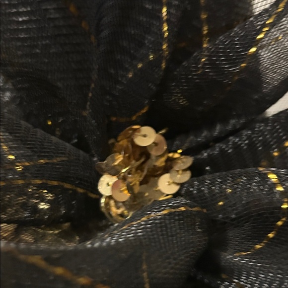 Elegant Black straw Hat with Gold Sequin Band and netting. main image 7
